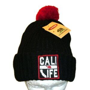 California Republic Cali Life Mens Black Winter hat cap Pom Beanie New Tags